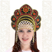 Кокошник Москвичка, черный с золотом