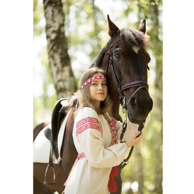 Платье Берегиня, небеленый лен с красным- фото 1